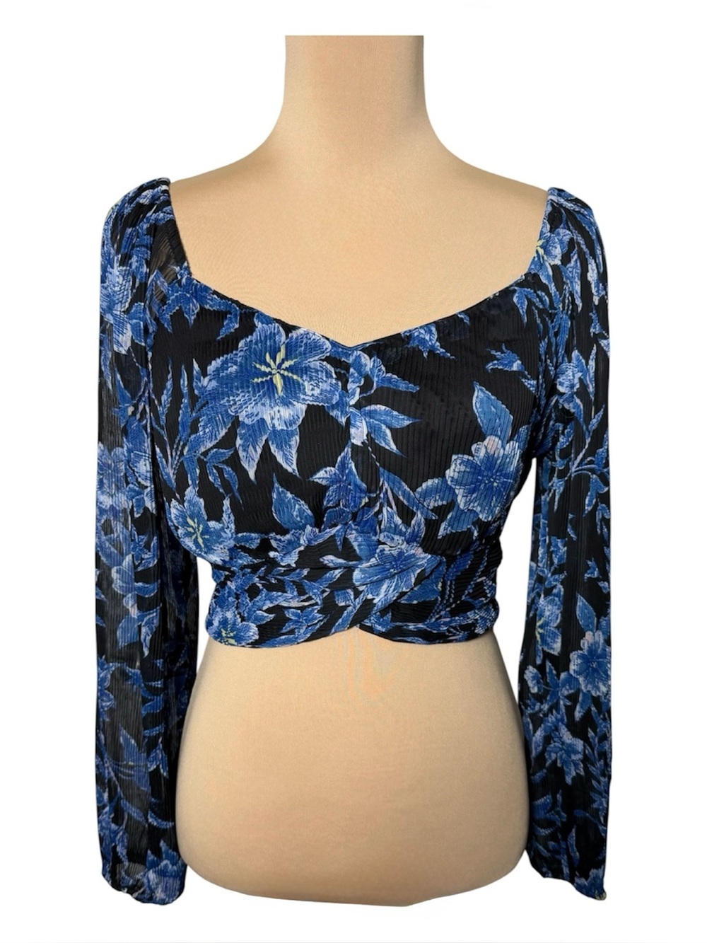 Japna Blue Floral Tie Waist Crop Top Women’s Size Large Summer Boho Chic